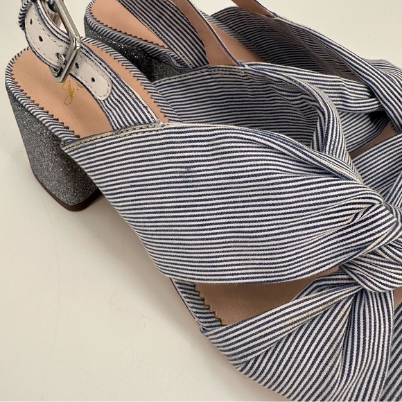 J. Crew Twisted-knot Penny sandals in stripe with glitter heel Size 8.5 - Picture 2 of 7